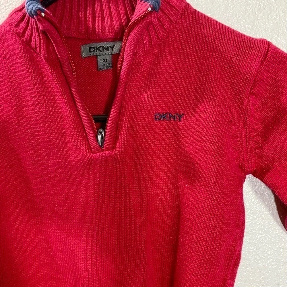 DKNY red knit 3/4 zip toddlers sweater size 2T